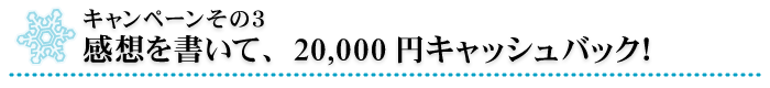 感想を書いて、２０，０００円キャッシュバック！